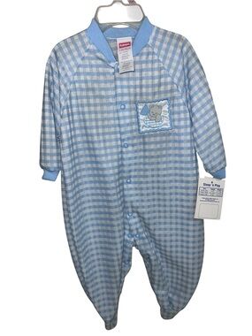 vintage 90's Playskool Blue Gingham Baby Footie NWT